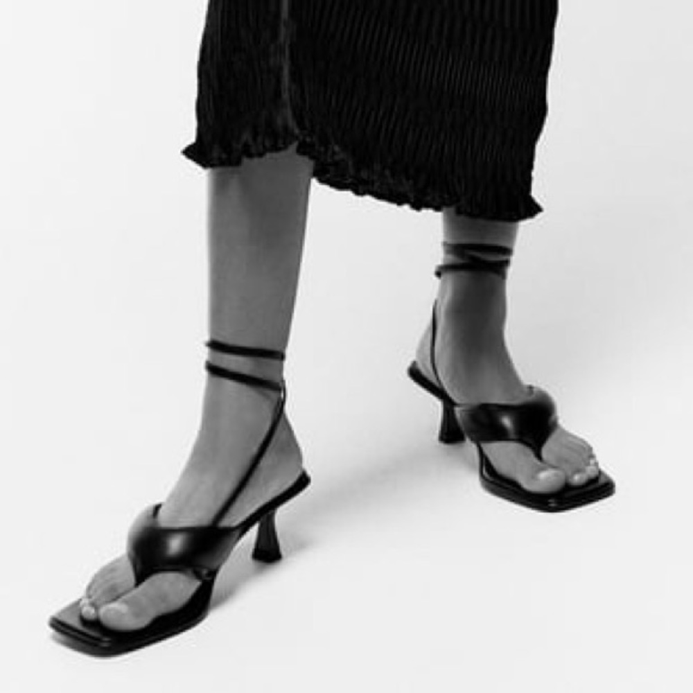 Zara Black Lace Up Quilted Leather Heeled Sandals